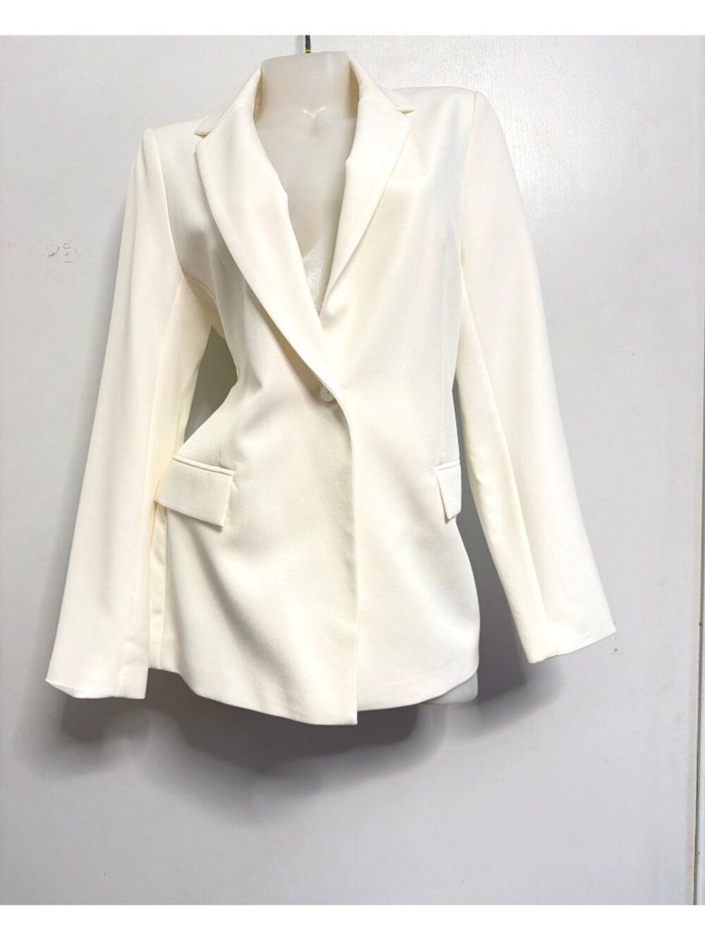 The Drop Ivory Single Button Women Blazer Classic Tailored Fit Size Medium